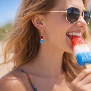 Handmade Red White Blue Rocket Pop Inspired Earrings, Dainty Dangle and Drop